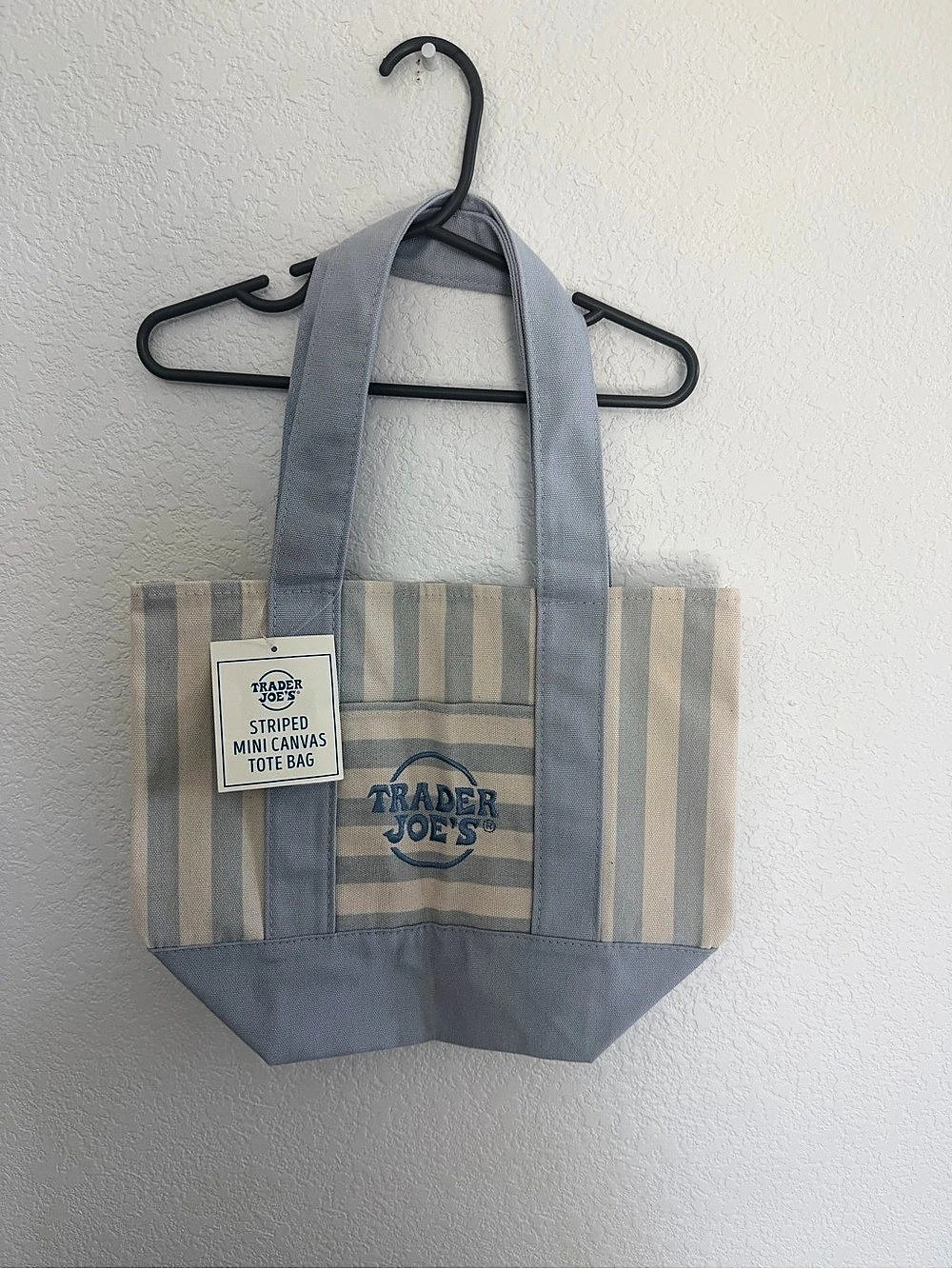 Trader Joe's Striped Mini Canvas Tote Bag Striped Canvas Tote in Blue & Beige
